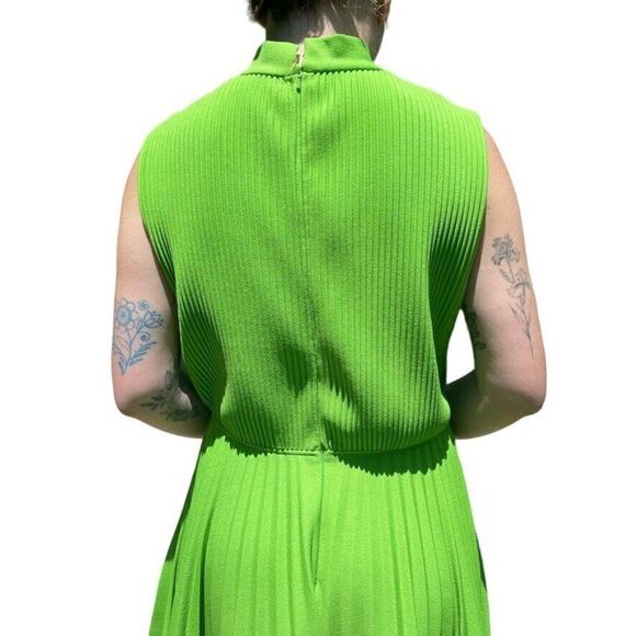 Vintage 1960s Womens Burt Stanley Lime Green Pleated Retro Mid Mod Mini Dress - Picture 7 of 13